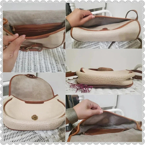 Dooney & Bourke | Vintage Cream Tan Leather Distressed Organizer Crossbody Bag - Picture 6 of 8